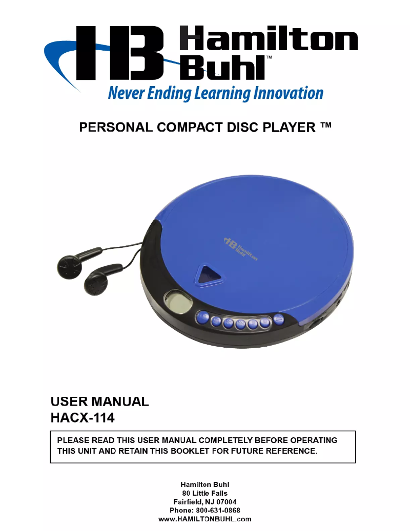 Page 1 de la notice Manuel utilisateur Hamilton Buhl HACX-114