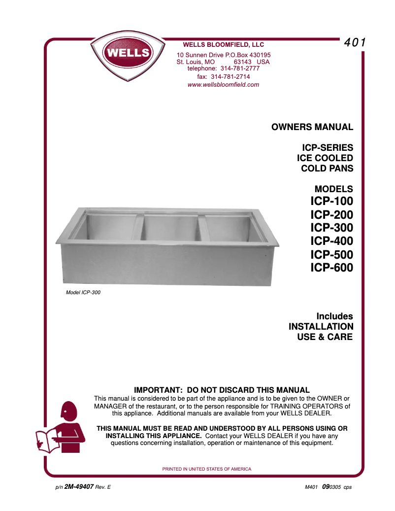 Page n°1 - Manuel utilisateur Wells ICP100
