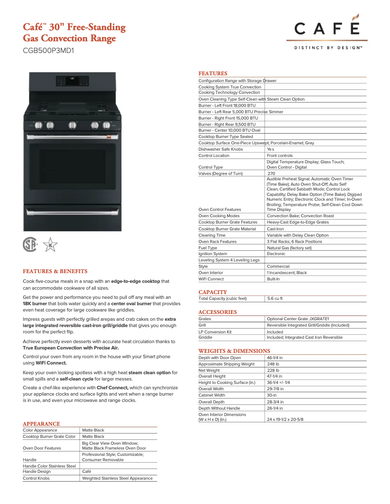 Page n°1 - Fiche technique GE CGB500P3MD1