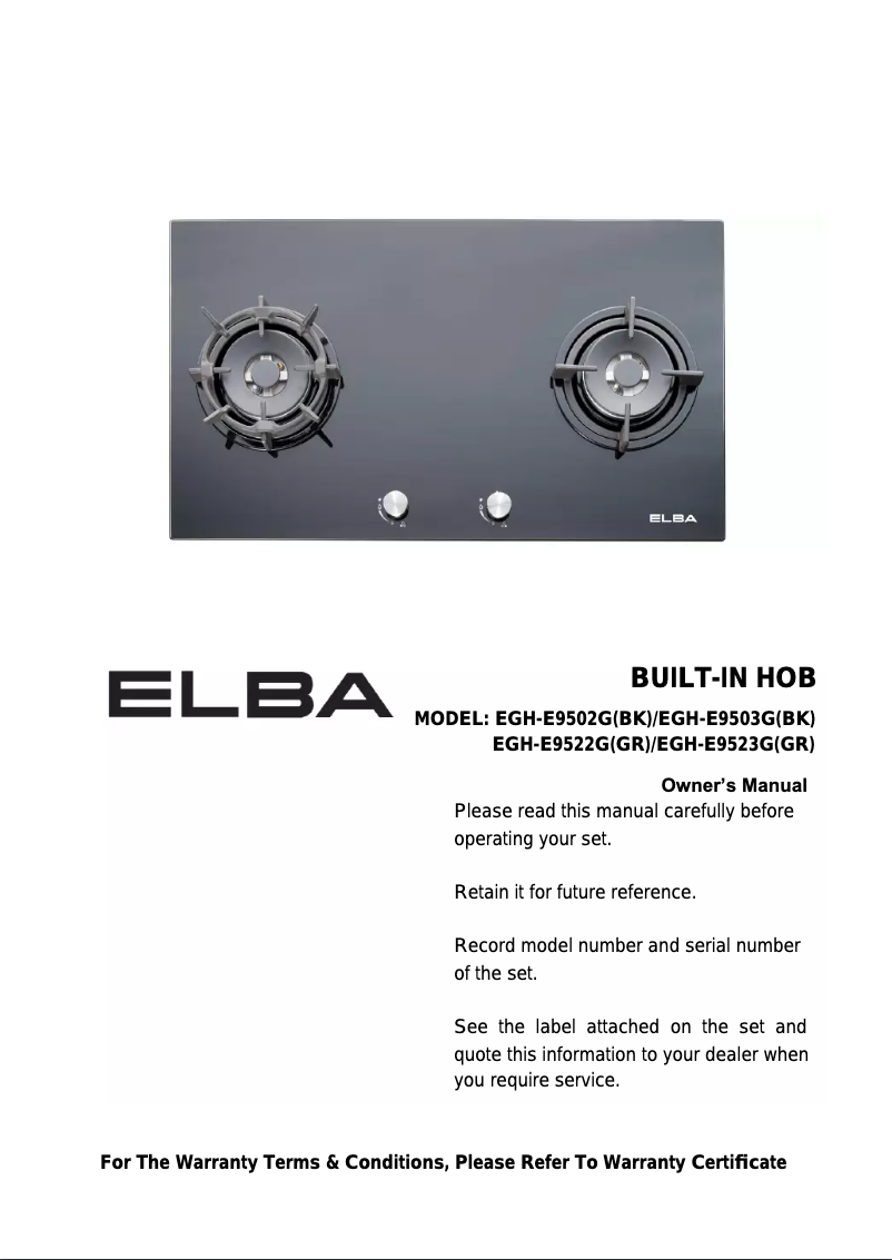 Image de la première page du manuel de l'appareil EGH-E9503G(BK)