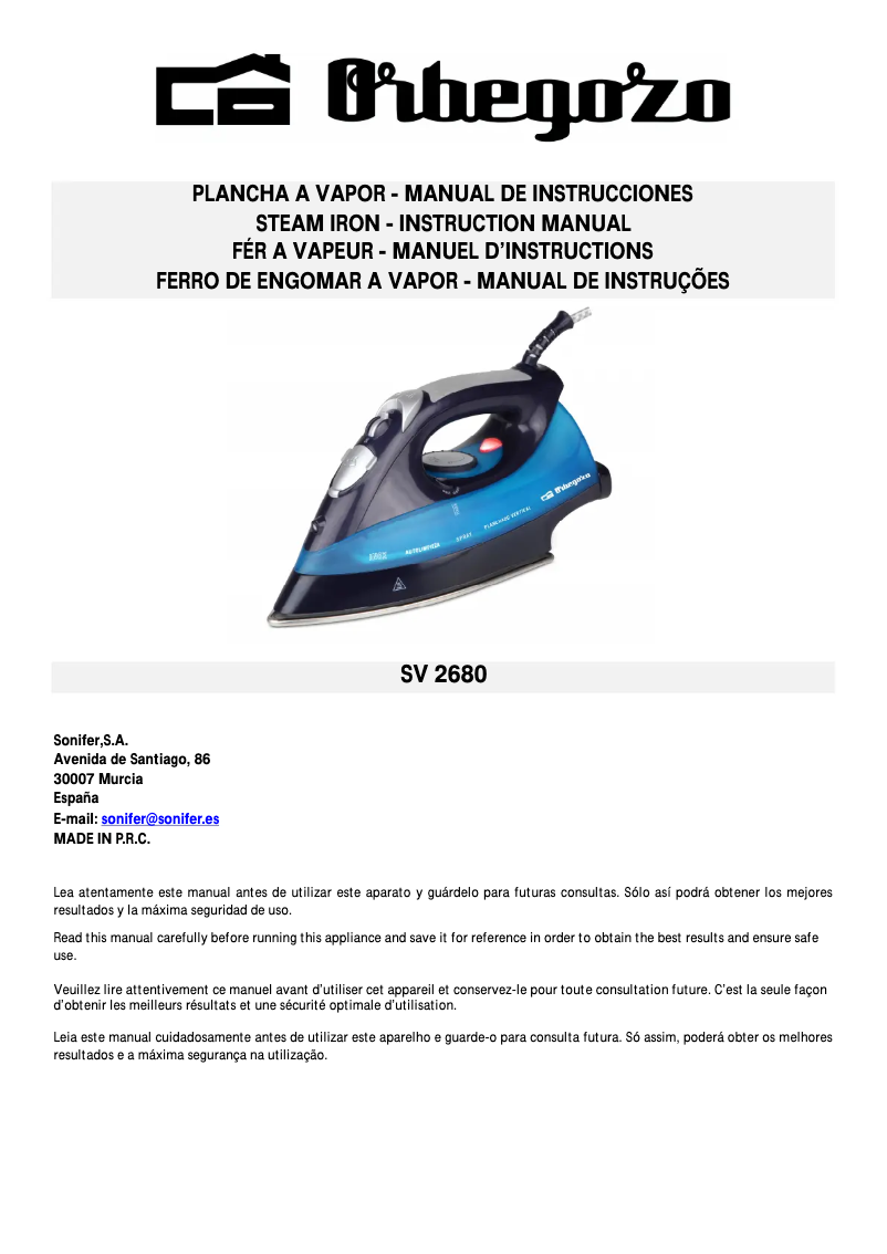 Page n°1 - Manuel utilisateur Orbegozo SV 2680