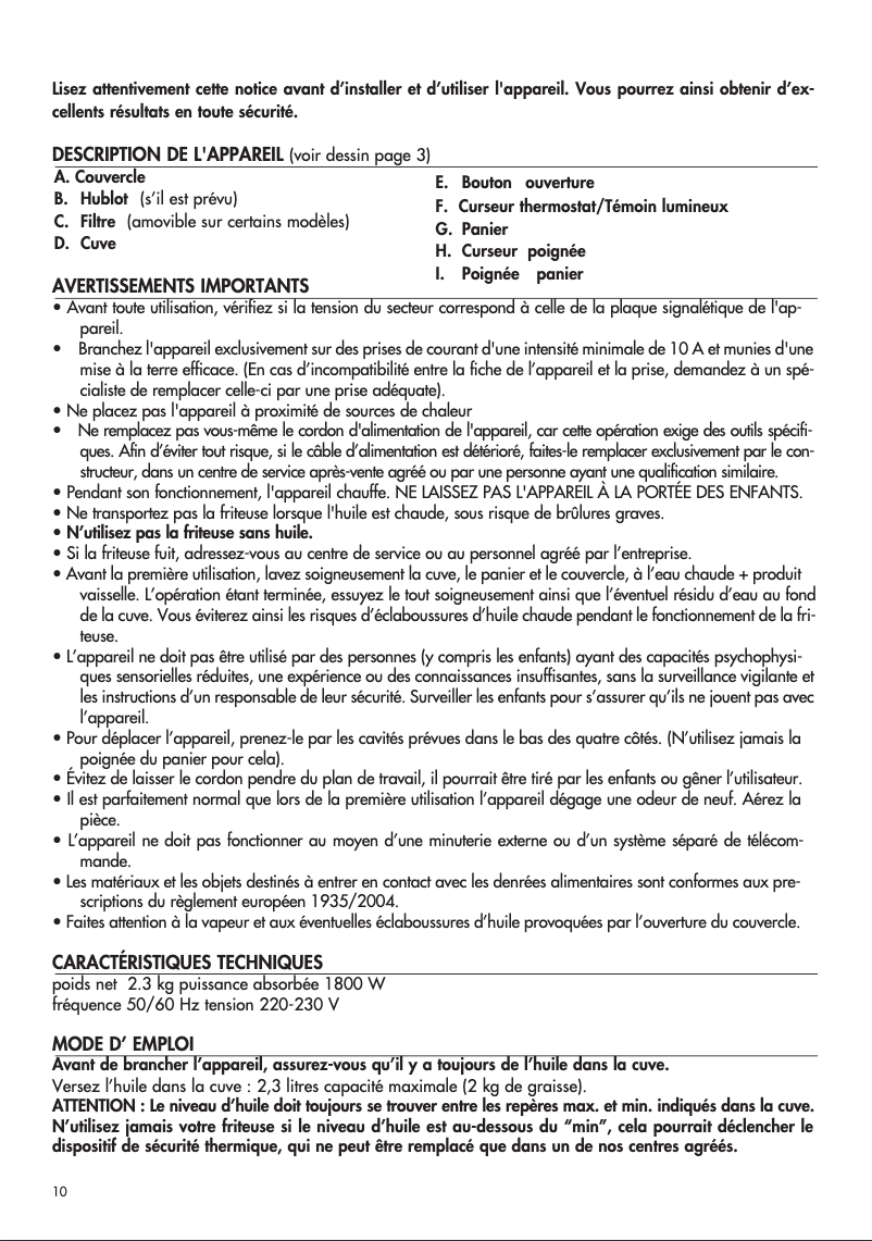 Page 1 de la notice Manuel utilisateur DeLonghi F26200