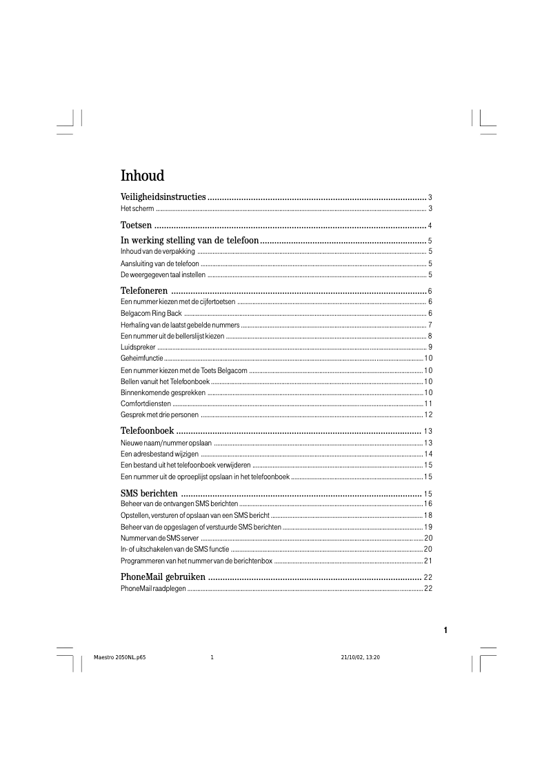 Page n°1 - Manuel utilisateur Belgacom Maestro 2050