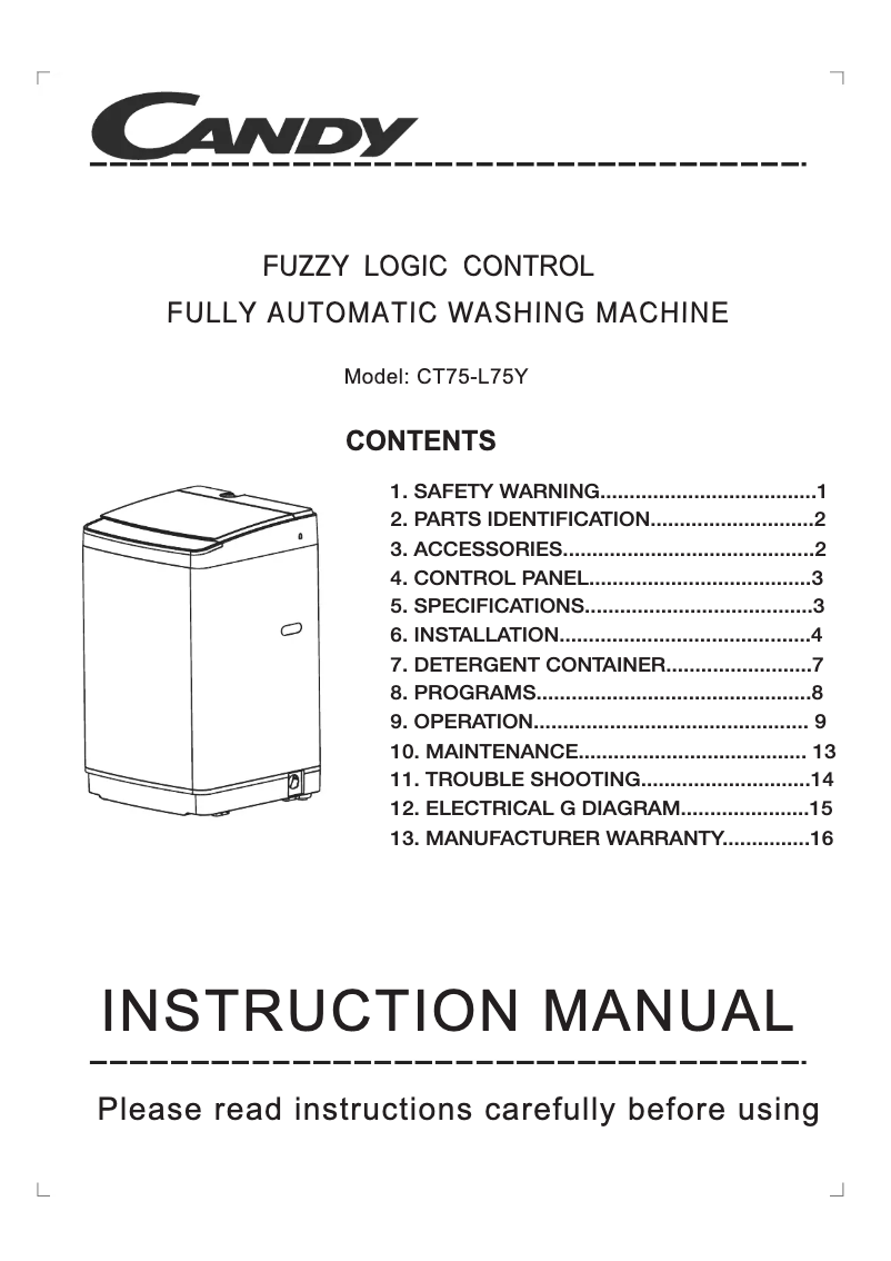 Page 1 de la notice Manuel utilisateur Candy CT75-L75Y