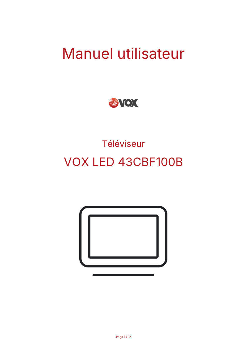 Page n°1 - Manuel utilisateur VOX LED 43CBF100B