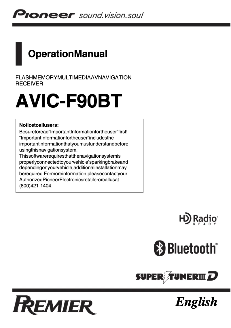 Page n°1 - Manuel utilisateur Pioneer AVIC-F90BT