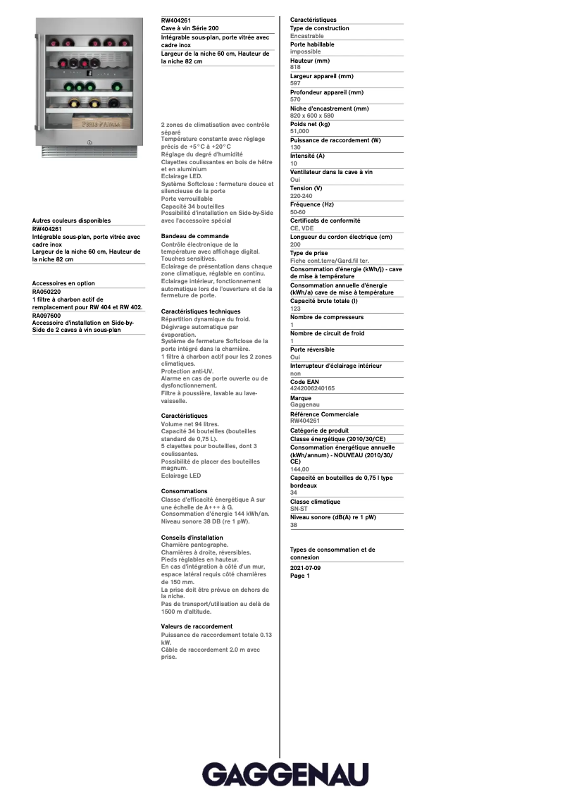 Image de la première page du manuel de l'appareil RW404261