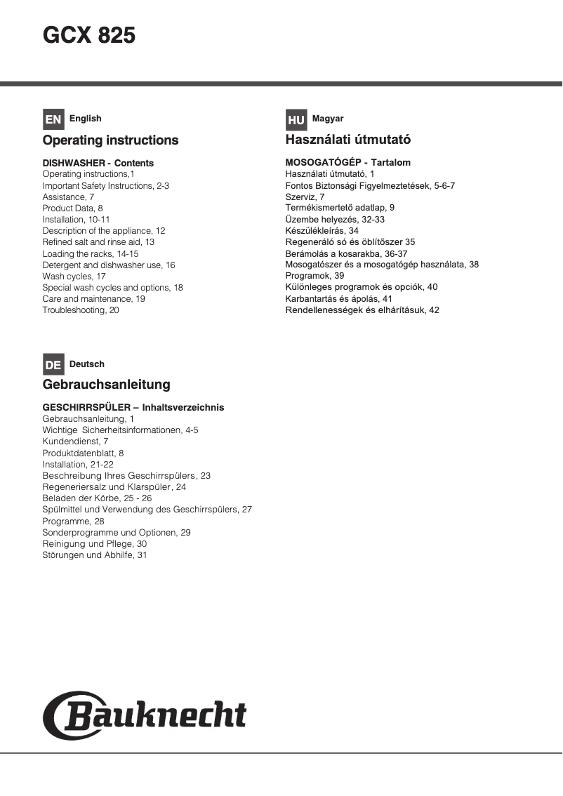 Page 1 de la notice Manuel utilisateur Bauknecht GCX 825