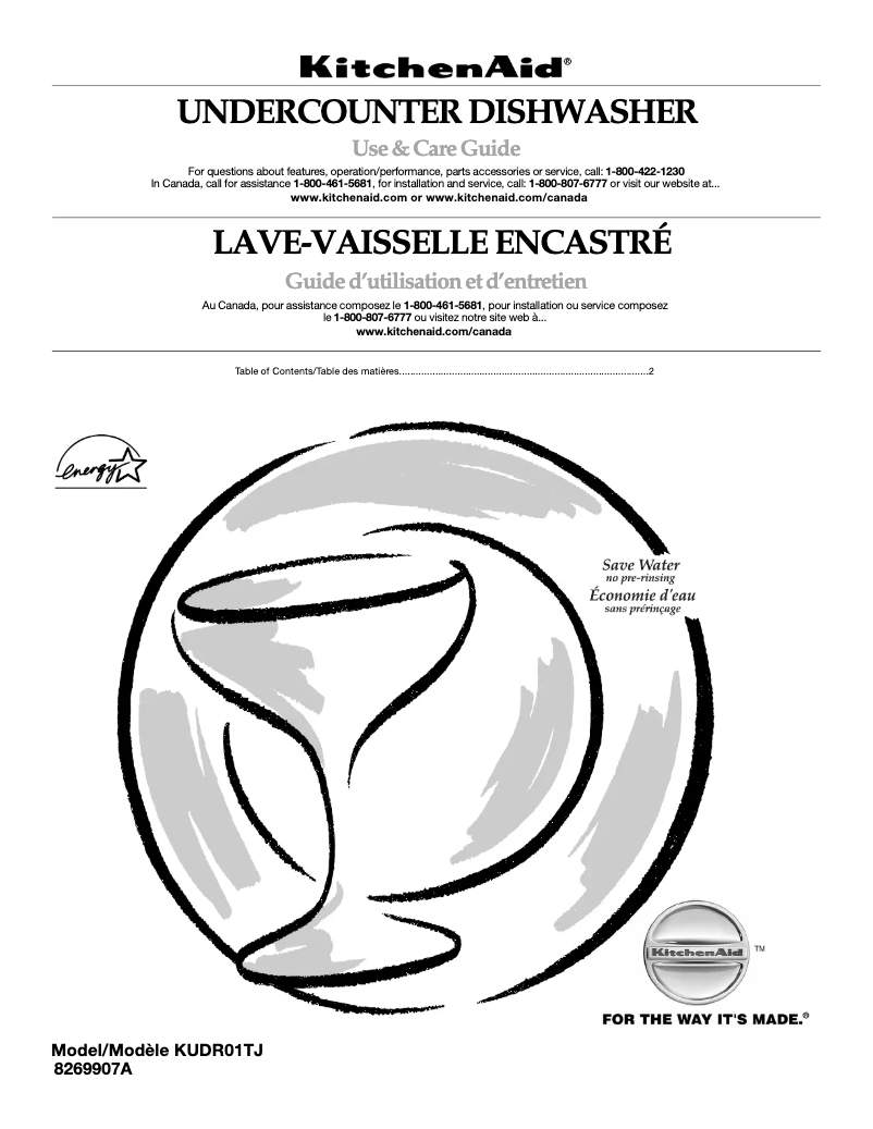 Page 1 de la notice Manuel utilisateur KitchenAid KUDR01TJBT0