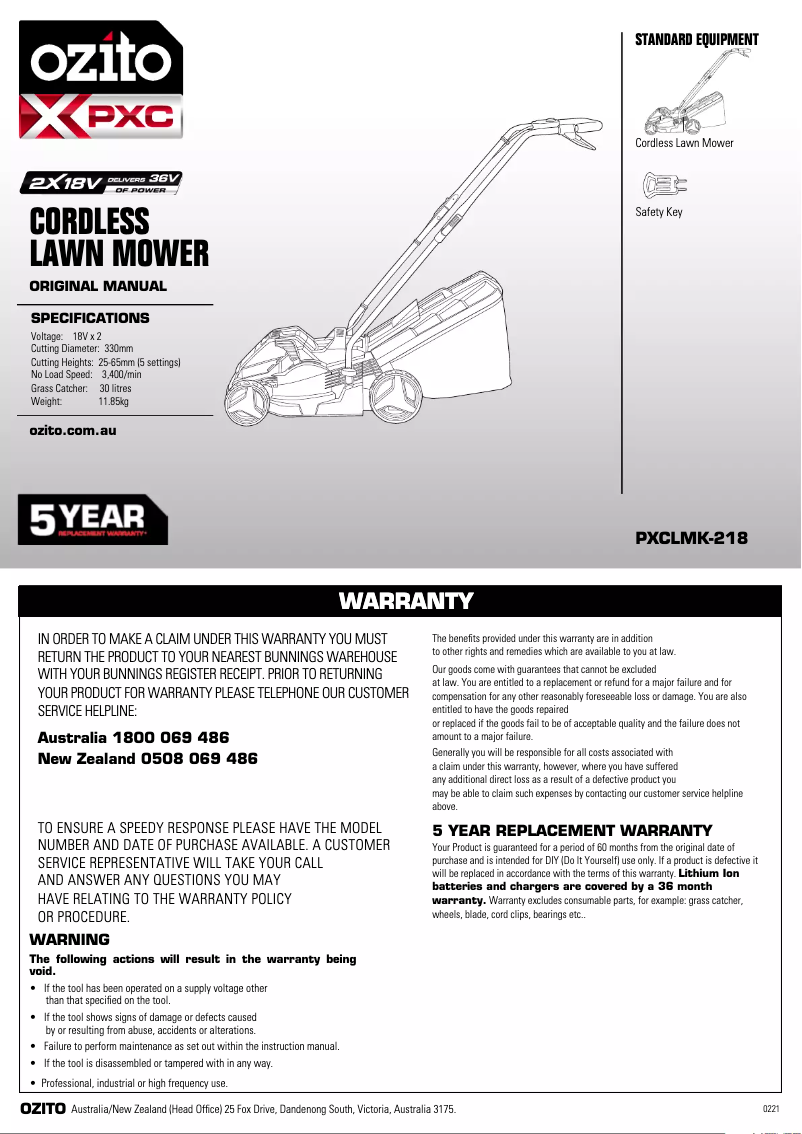 Página 1 del manual Manual de usuario Ozito PXLMGTK-258