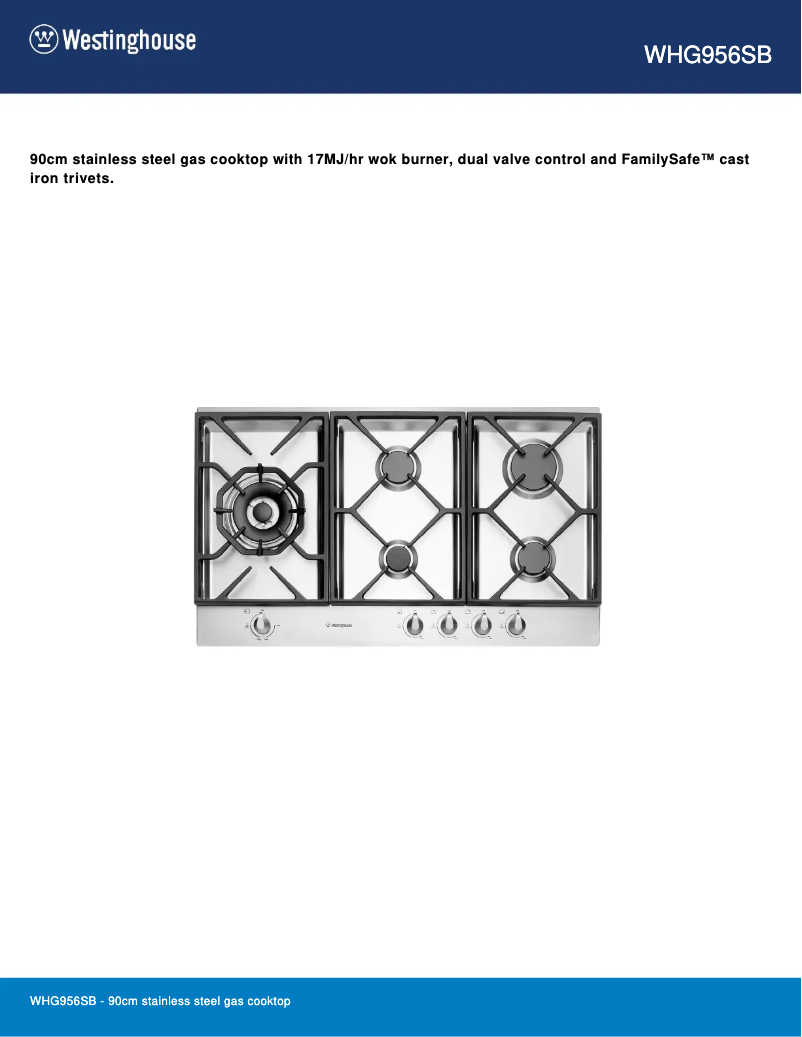 Page n°1 - Fiche technique Westinghouse WHG956SB