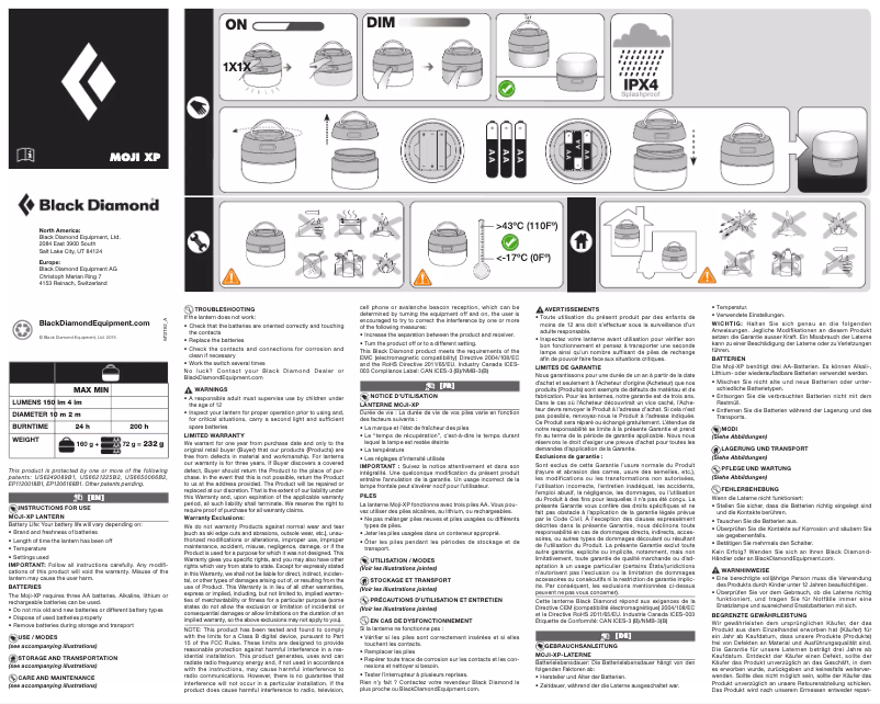 Page n°1 - Manuel utilisateur Black Diamond Moji XP