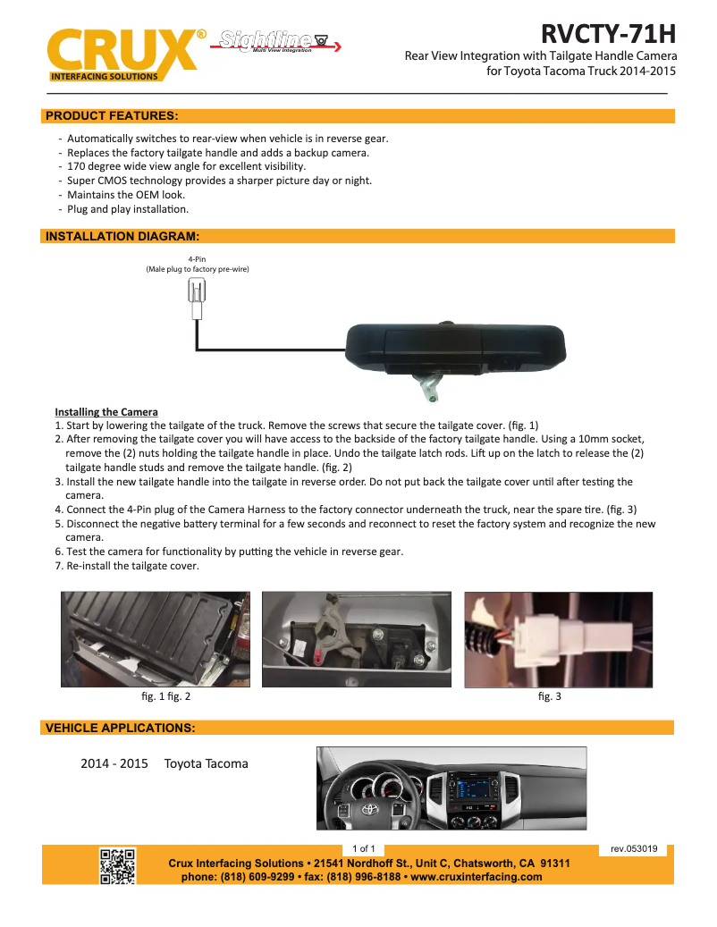 Page 1 de la notice Manuel utilisateur CRUX RVCTY-71H