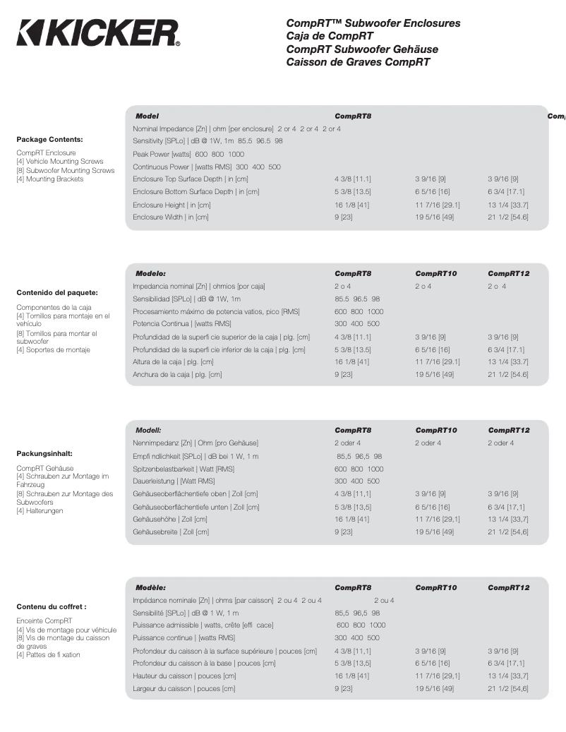 Page 1 de la notice Manuel utilisateur Kicker TCompRT8