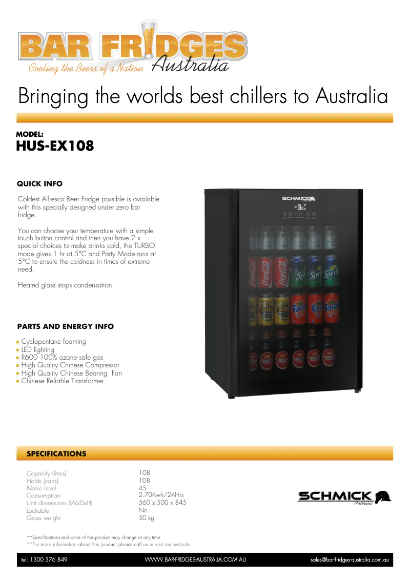 Page n°1 - Fiche technique Schmick HUS-EX108