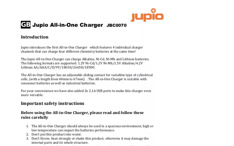 Page 1 de la notice Manuel utilisateur Jupio JBC0070