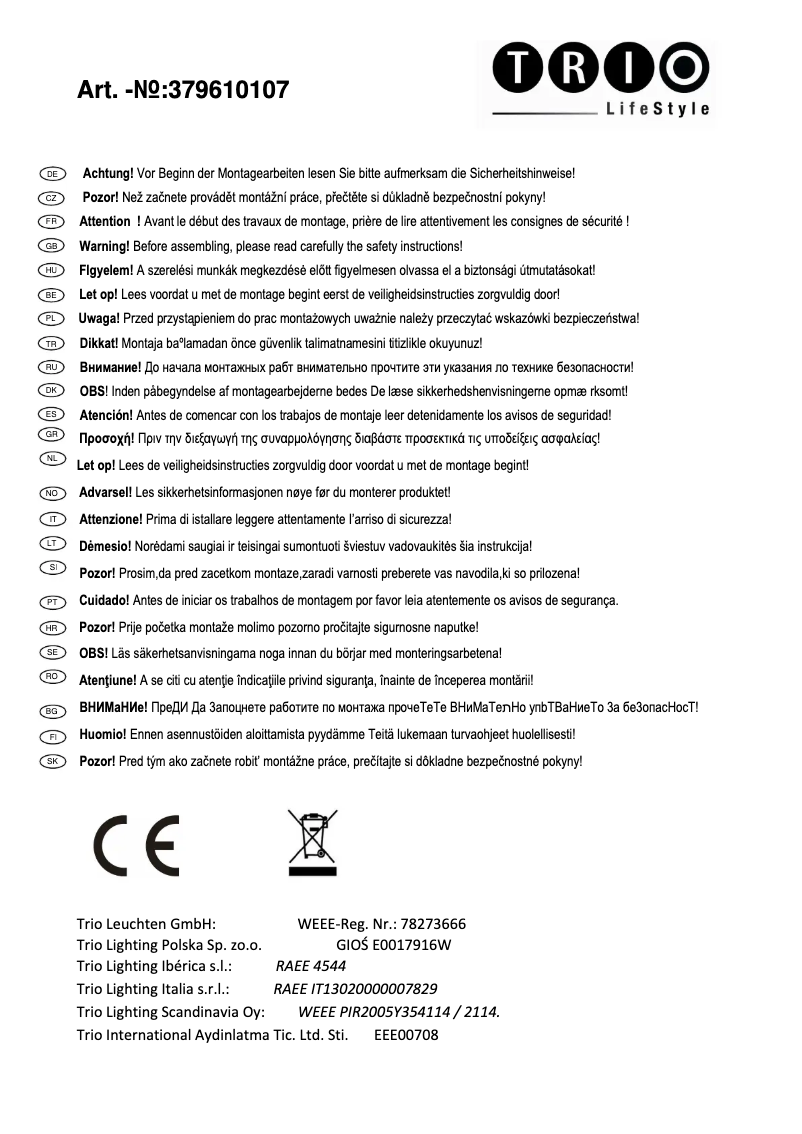 Page 1 de la notice Manuel utilisateur Trio Lighting Denver 379610107