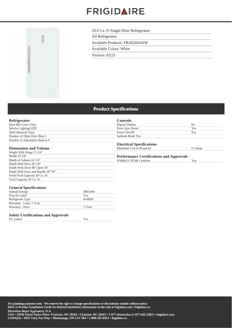 Image de la première page du manuel de l'appareil FRAE2024AW