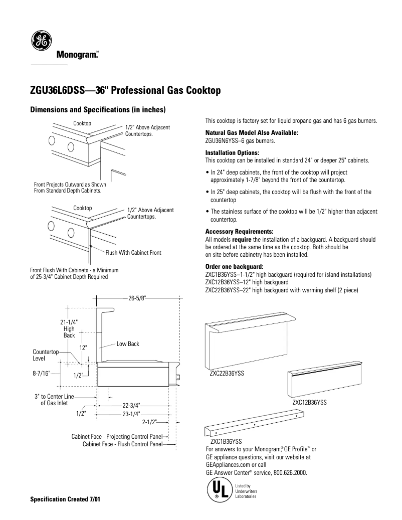 Page n°1 - Fiche technique GE ZGU36L6DSS