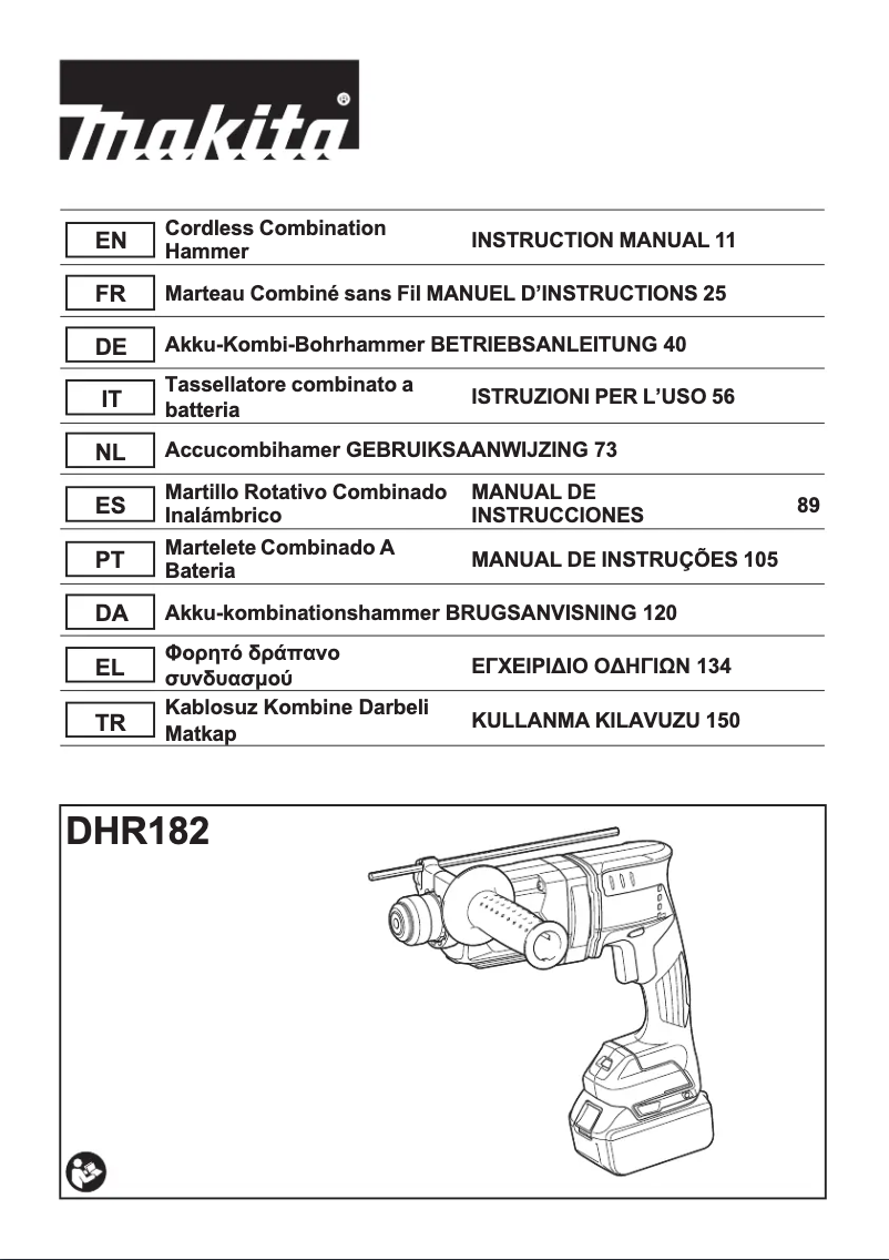 Page 1 de la notice Manuel utilisateur Makita DHR182ZWJU