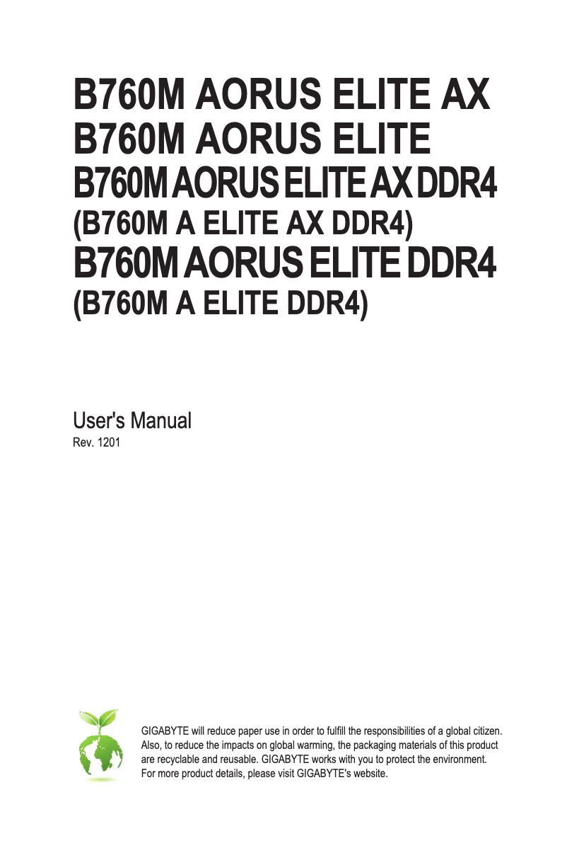 Image de la première page du manuel de l'appareil B760M Aorus Elite