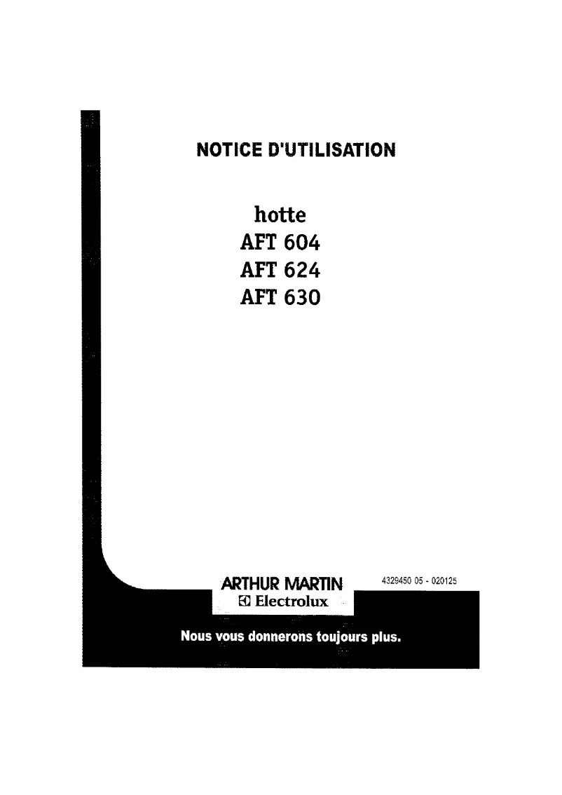 Page 1 de la notice Manuel utilisateur Arthur Martin-Electrolux AFT604B