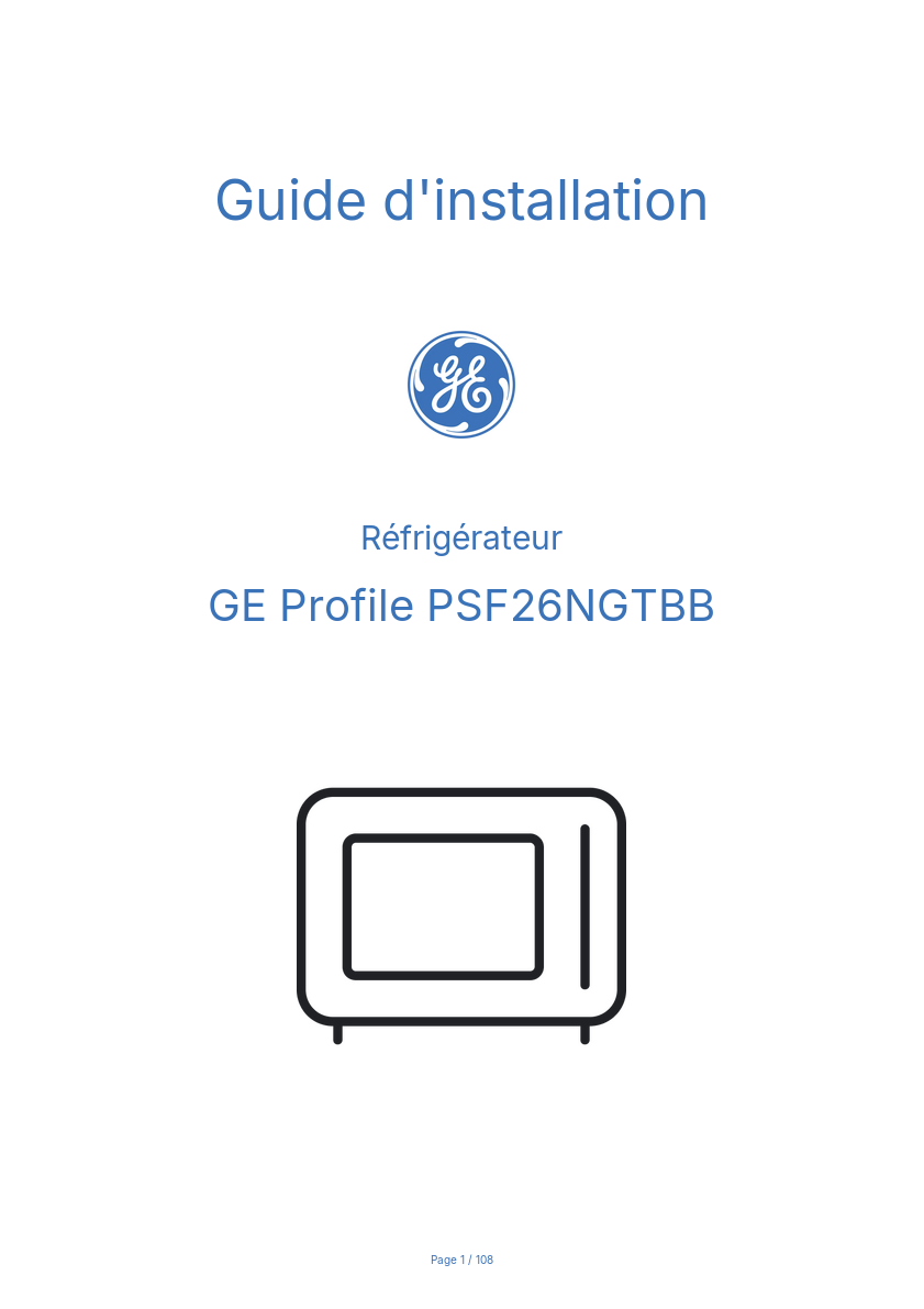 Image de la première page du manuel de l'appareil Profile PSF26NGTBB