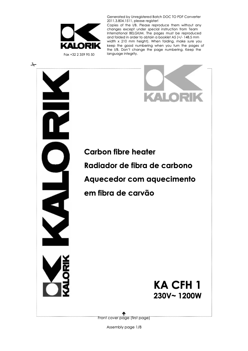 Page 1 de la notice Manuel utilisateur Kalorik KA CFH 1