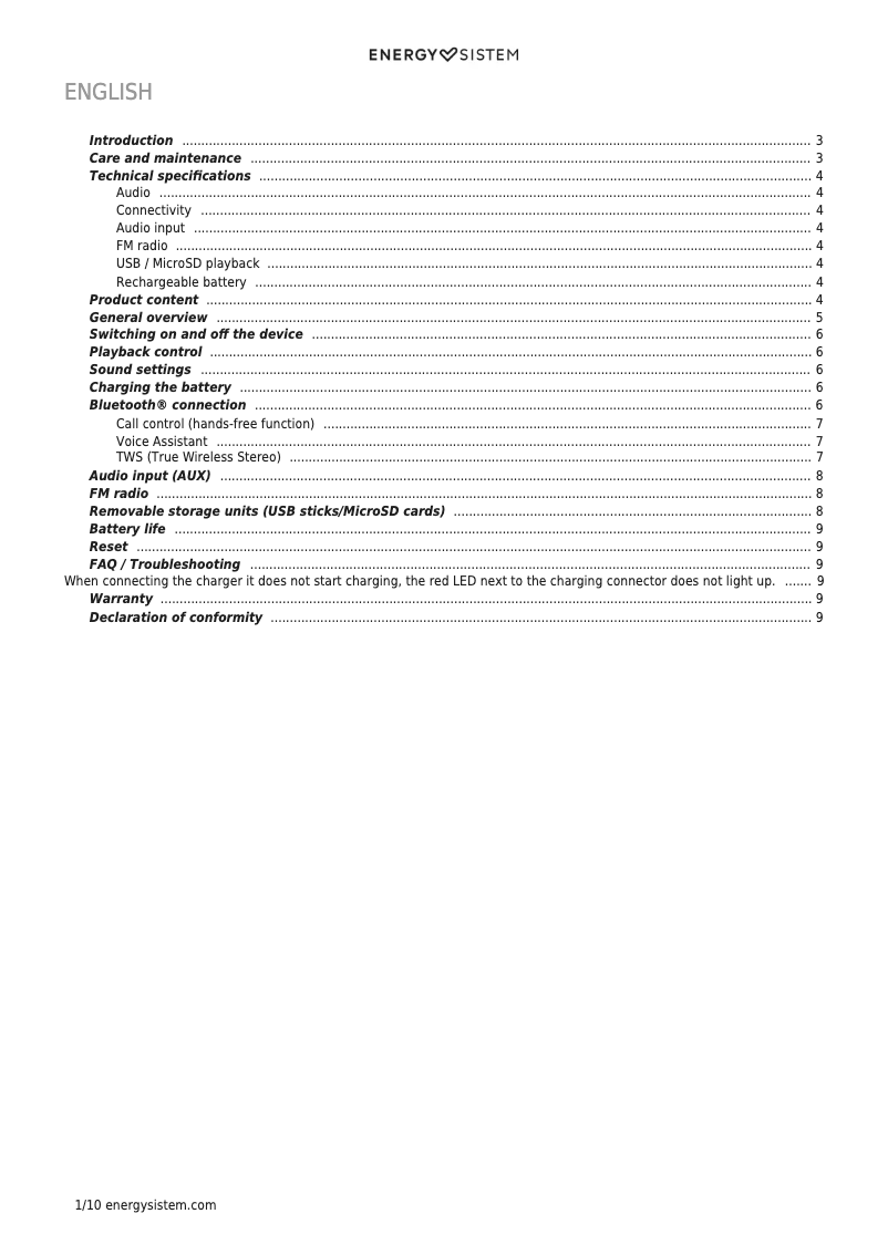 Page n°1 - Manuel utilisateur Energy Sistem Music Box 9+