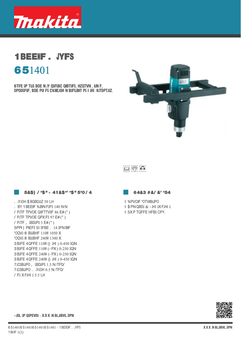 Page 1 de la notice Fiche technique Makita UT1401