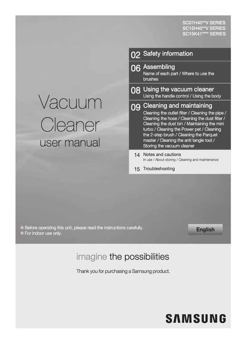 Image de la première page du manuel de l'appareil SC15K4130VL