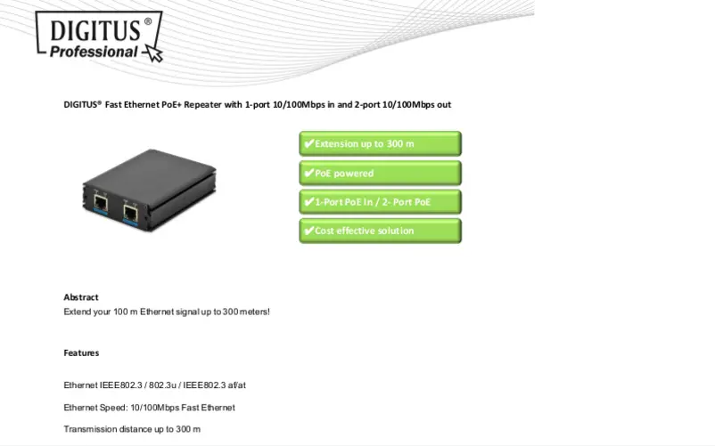 Page 1 de la notice Fiche technique Digitus DN-95122