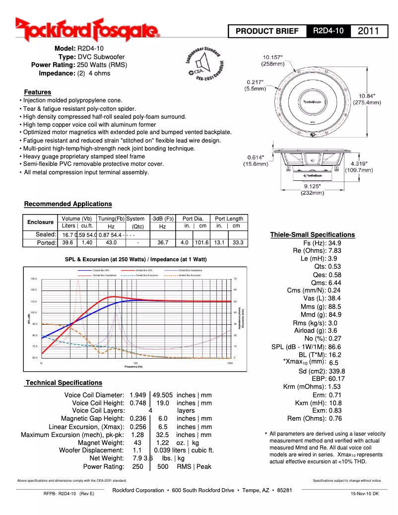 Page 1 de la notice Fiche technique Rockford Fosgate Prime R2D4-10