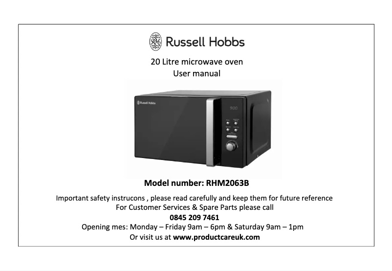 Image de la première page du manuel de l'appareil RHM2063B