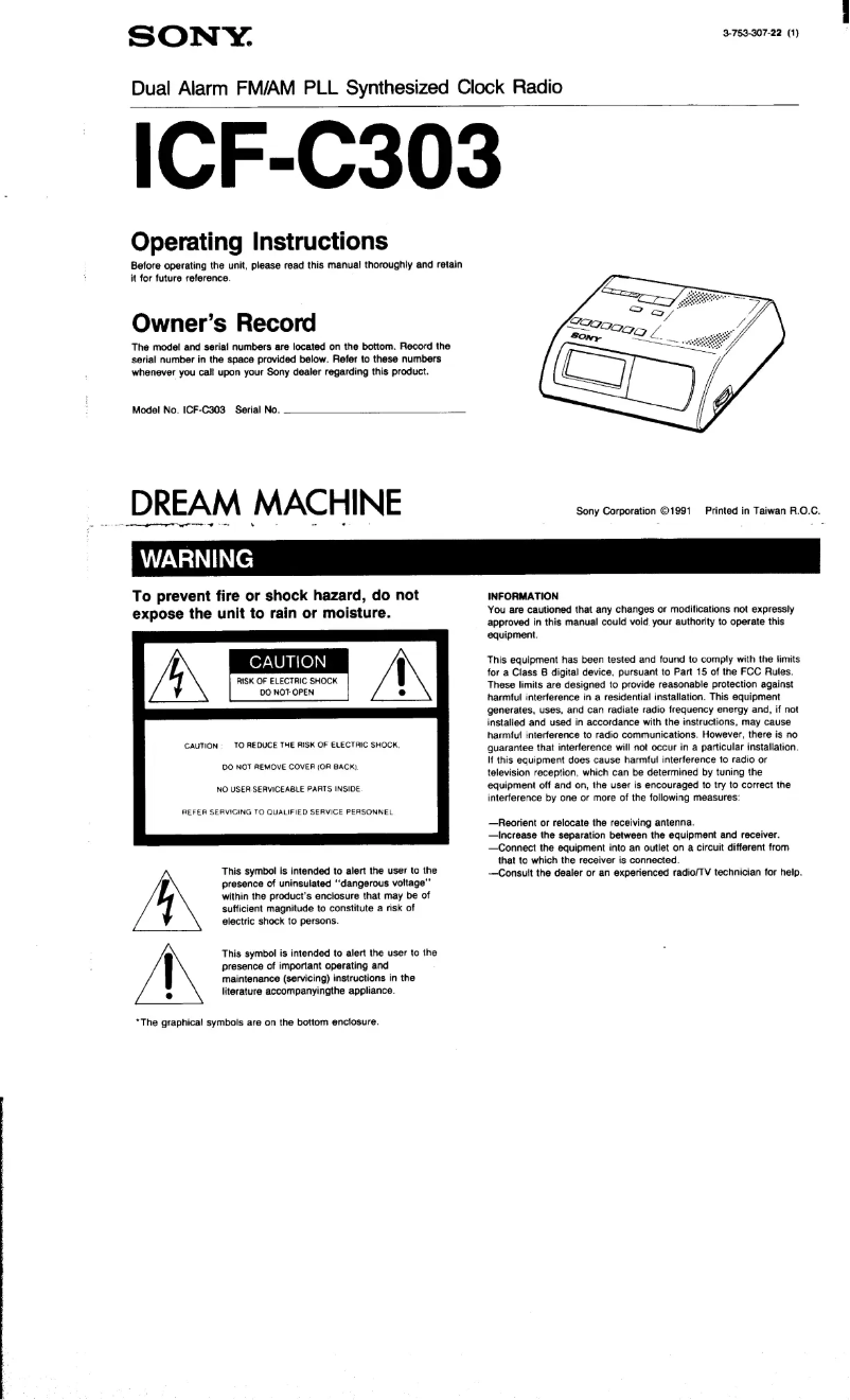 Page 1 de la notice Manuel utilisateur Sony ICF-C303