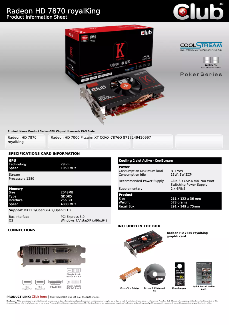 Page n°1 - Manuel utilisateur CLUB3D Radeon HD 7870 royalKing