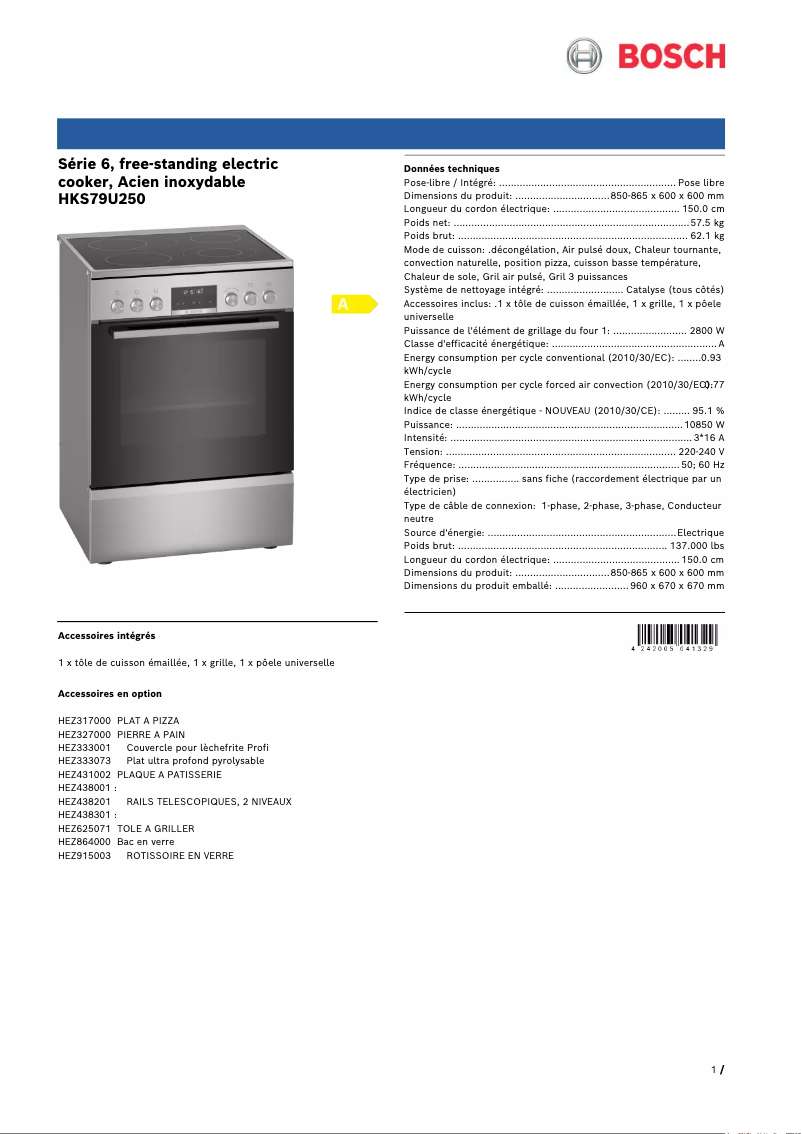 Página 1 del manual Ficha técnica Bosch HKS79U250