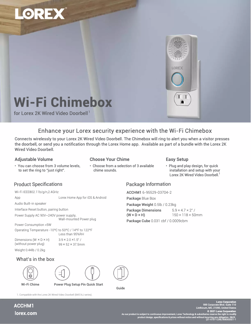 Page n°1 - Fiche technique Lorex ACCHM1