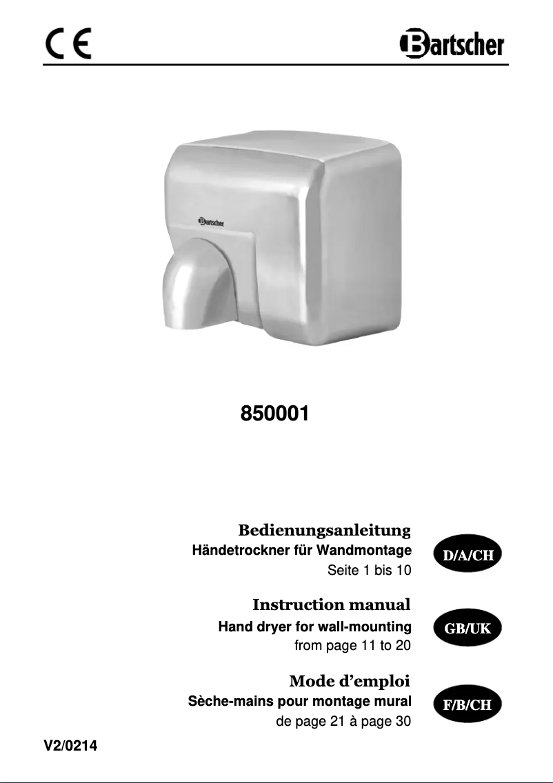 Page 1 de la notice Manuel utilisateur Bartscher 850001