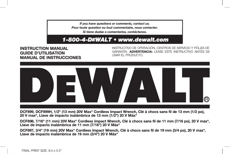 Page 1 de la notice Manuel utilisateur DeWalt DCF897