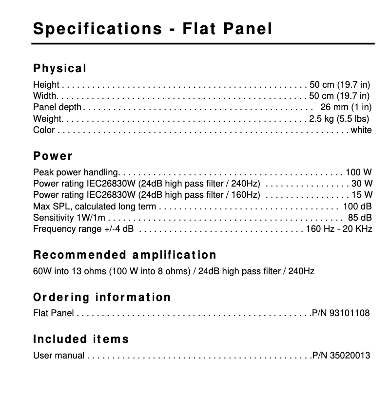 Page 1 de la notice Fiche technique Martin Flat Panel