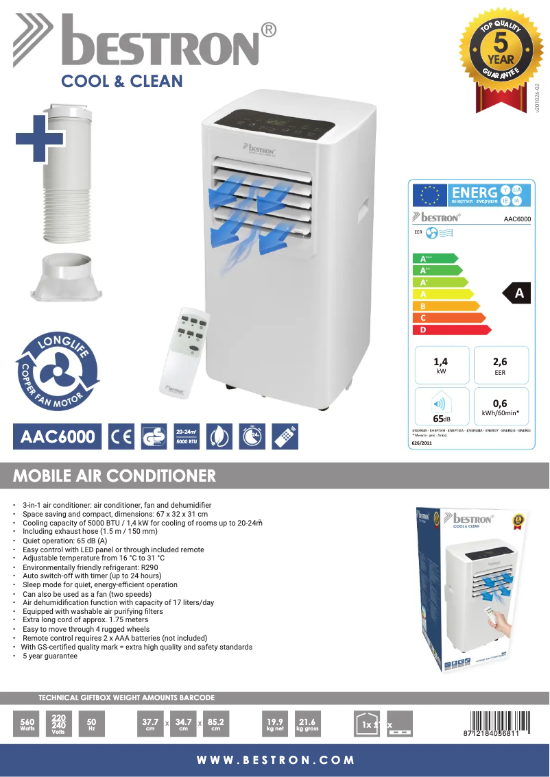 Image de la première page du manuel de l'appareil Cool & Clean AAC6000