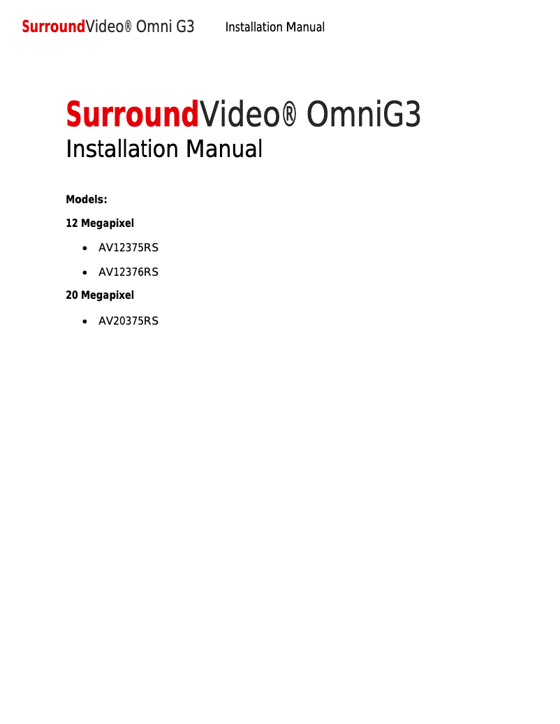 Page 1 de la notice Manuel utilisateur Arecont Vision AV12376RS