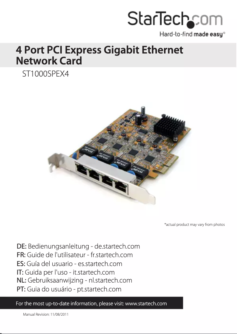 Image de la première page du manuel de l'appareil NIC PCI Express Gigabit Card