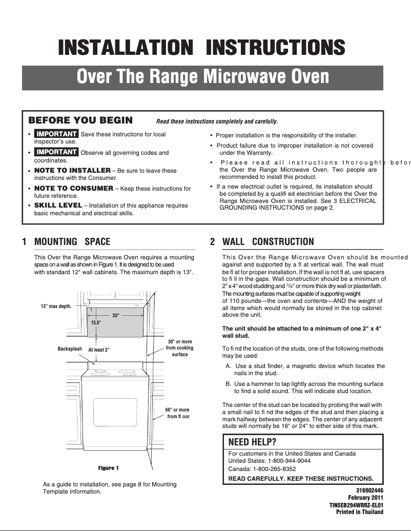Página 1 del manual Guía de instalación Frigidaire FPBM189KF