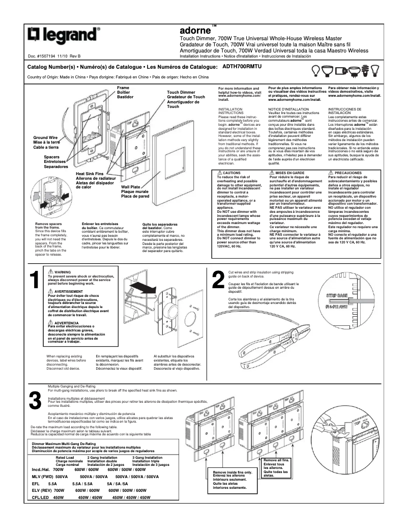 Page 1 de la notice Manuel utilisateur Legrand ADTH700RMTUW1