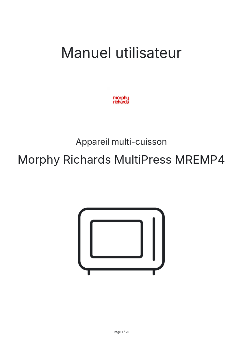 Page n°1 - Manuel utilisateur Morphy Richards MultiPress MREMP4