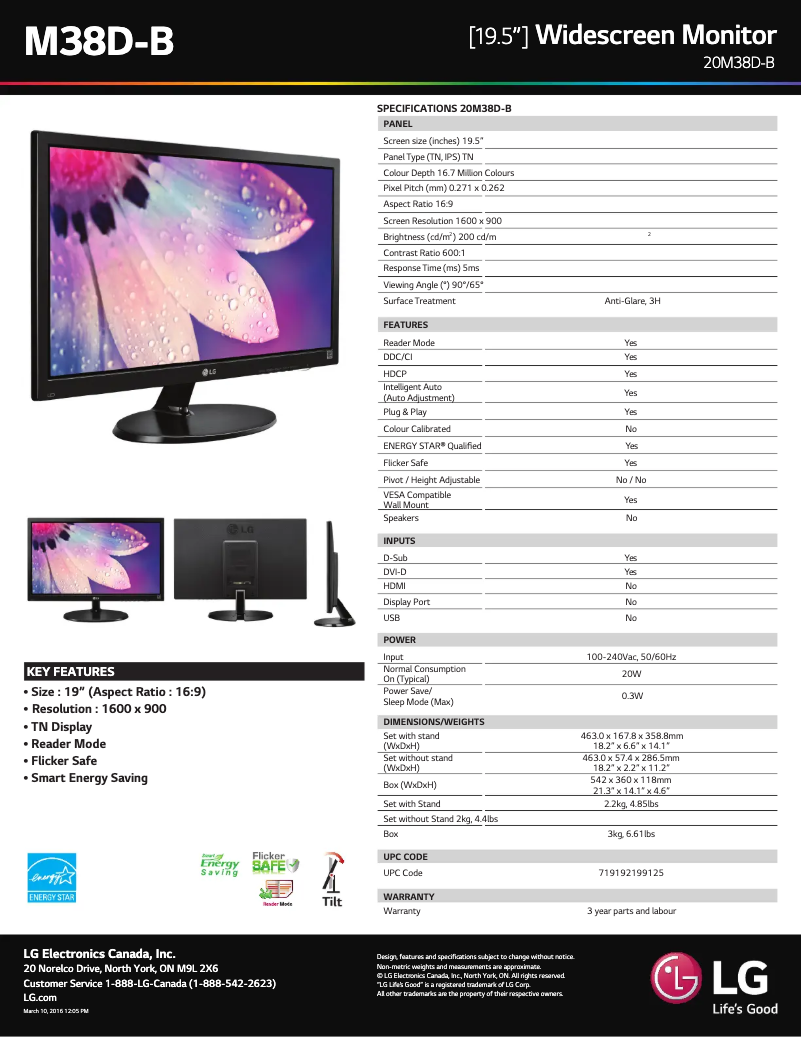 Página 1 del manual Ficha técnica LG 24M38D