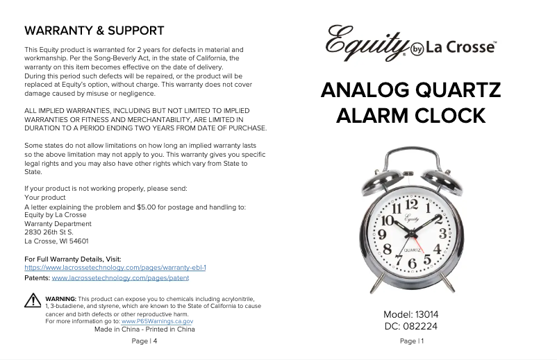 Page n°1 - Manuel utilisateur La Crosse Technology 13014