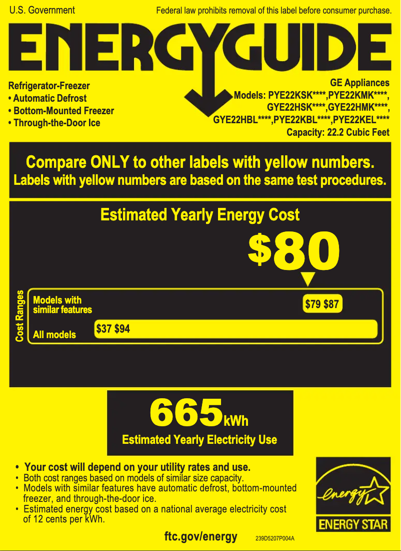 Page 1 de la notice Label énergétique GE Profile PYE22KSKSS